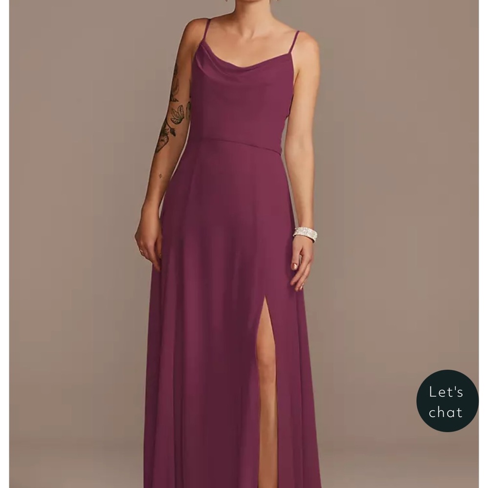 Cowl Neck Chiffon Dress with Slit - Davids Bridal in wine